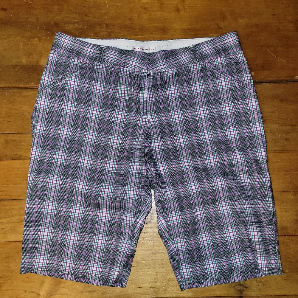 Peter Millar Flat Front Golf Shorts Multicolor Plaid Size 4